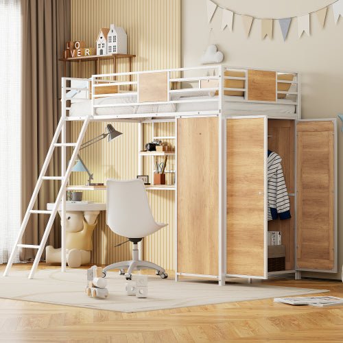 Bellemave® Twin Size Loft bed with L - shape Desk and Wardrobe - Bellemave