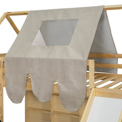 Bellemave® Twin Size Loft Bed with Play House Shape, Wooden Loft Bed House - Shaped Frame with a Tent, Slide & a Ladder - Bellemave