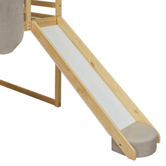 Bellemave® Twin Size Loft Bed with Play House Shape, Wooden Loft Bed House - Shaped Frame with a Tent, Slide & a Ladder - Bellemave