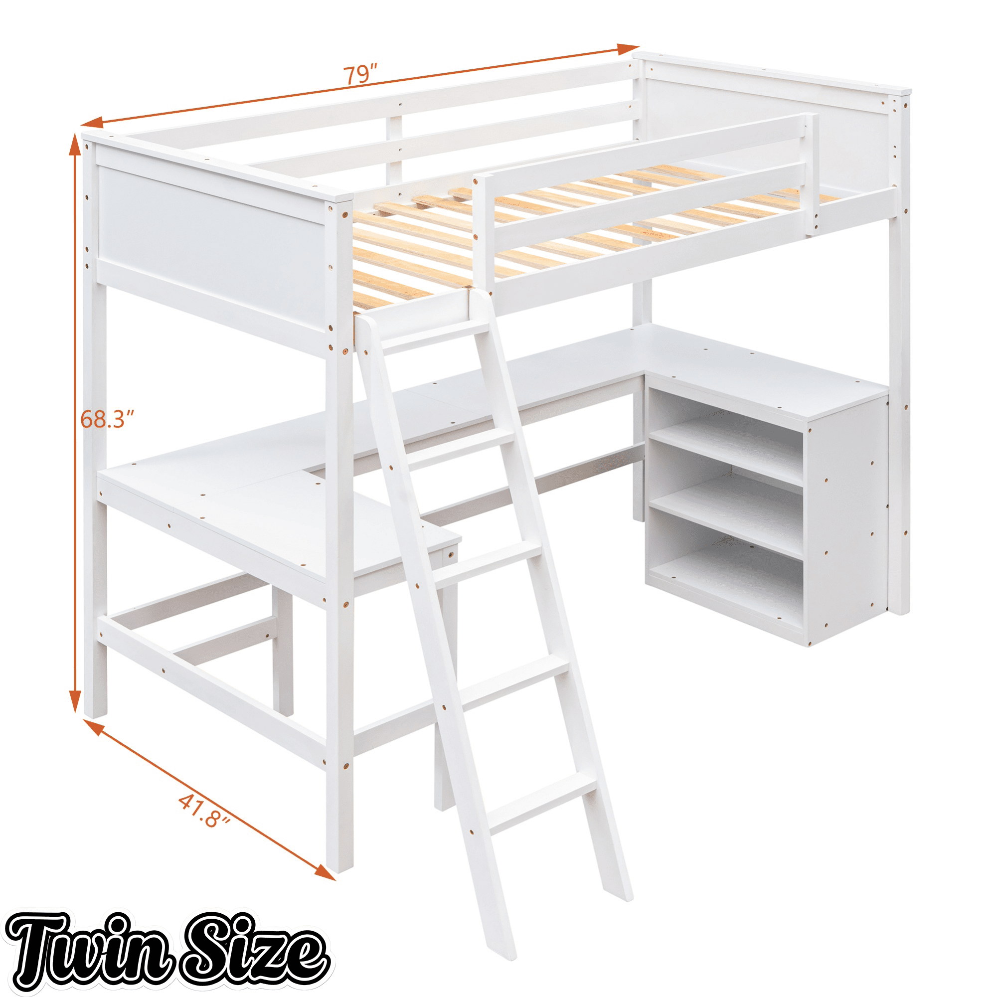 Bellemave® Twin Size Loft Bed with Shelves and Desk - Bellemave