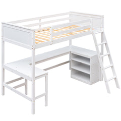 Bellemave® Twin Size Loft Bed with Shelves and Desk - Bellemave