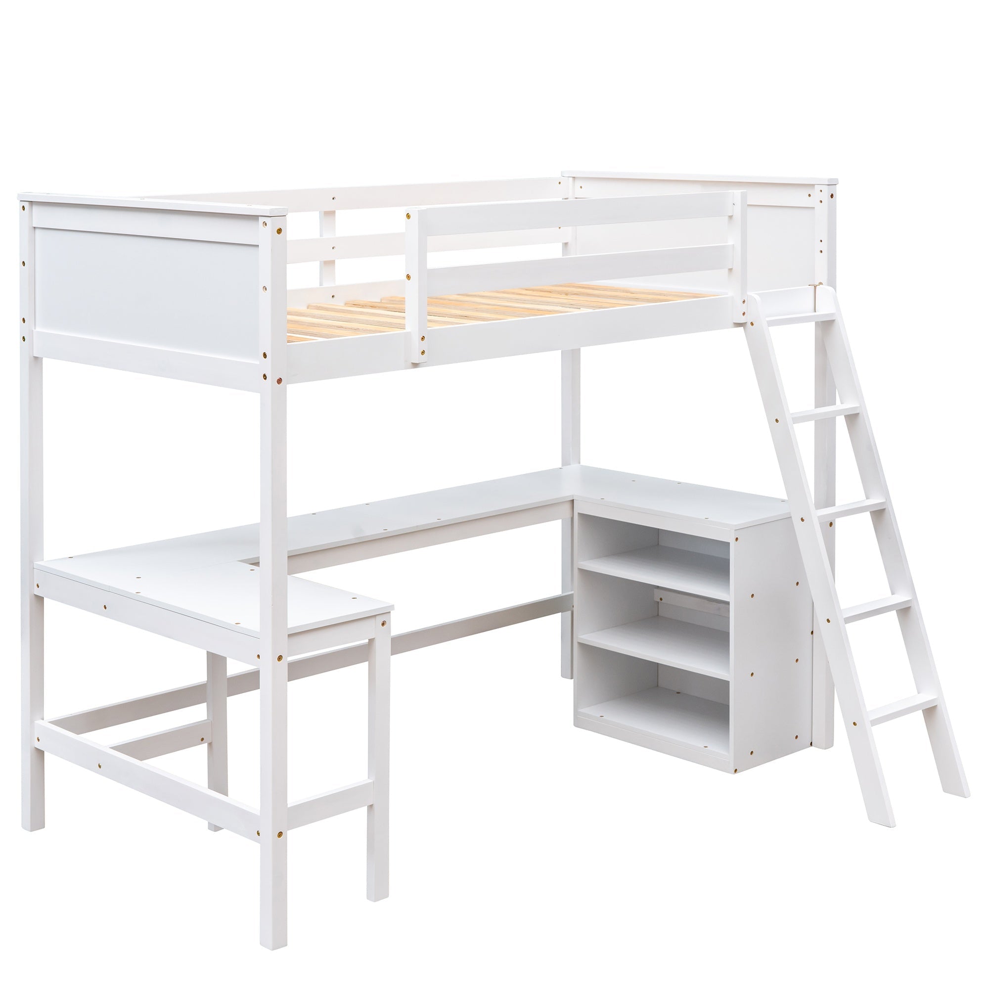 Bellemave® Twin Size Loft Bed with Shelves and Desk - Bellemave