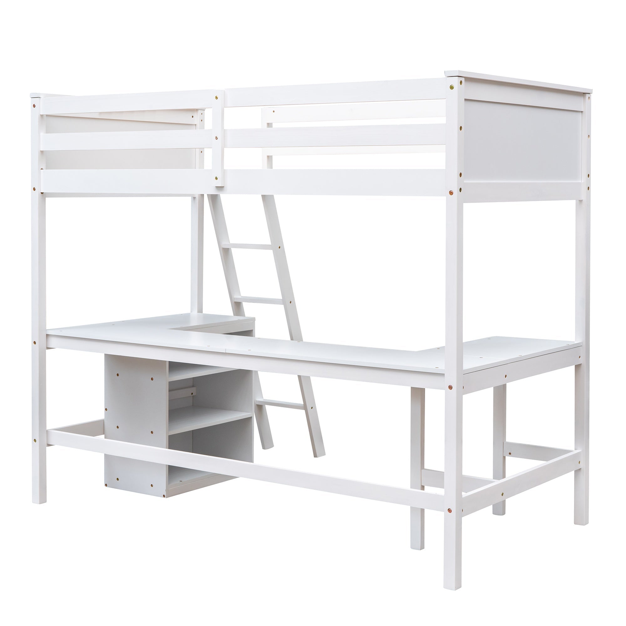 Bellemave® Twin Size Loft Bed with Shelves and Desk - Bellemave