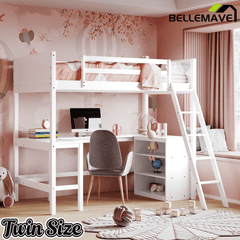Bellemave® Twin Size Loft Bed with Shelves and Desk - Bellemave