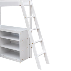 Bellemave® Twin Size Loft Bed with Shelves and Desk - Bellemave