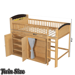Bellemave® Twin Size Loft Bed with Storage Cabinet, Wardrobe and LED – Space - Saving Kids & Teens Loft Bed - Bellemave