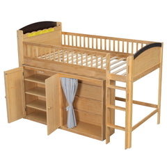 Bellemave® Twin Size Loft Bed with Storage Cabinet, Wardrobe and LED – Space - Saving Kids & Teens Loft Bed - Bellemave