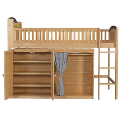 Bellemave® Twin Size Loft Bed with Storage Cabinet, Wardrobe and LED – Space - Saving Kids & Teens Loft Bed - Bellemave
