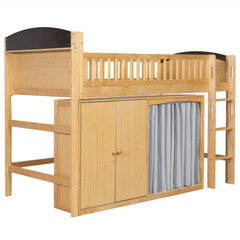 Bellemave® Twin Size Loft Bed with Storage Cabinet, Wardrobe and LED – Space - Saving Kids & Teens Loft Bed - Bellemave