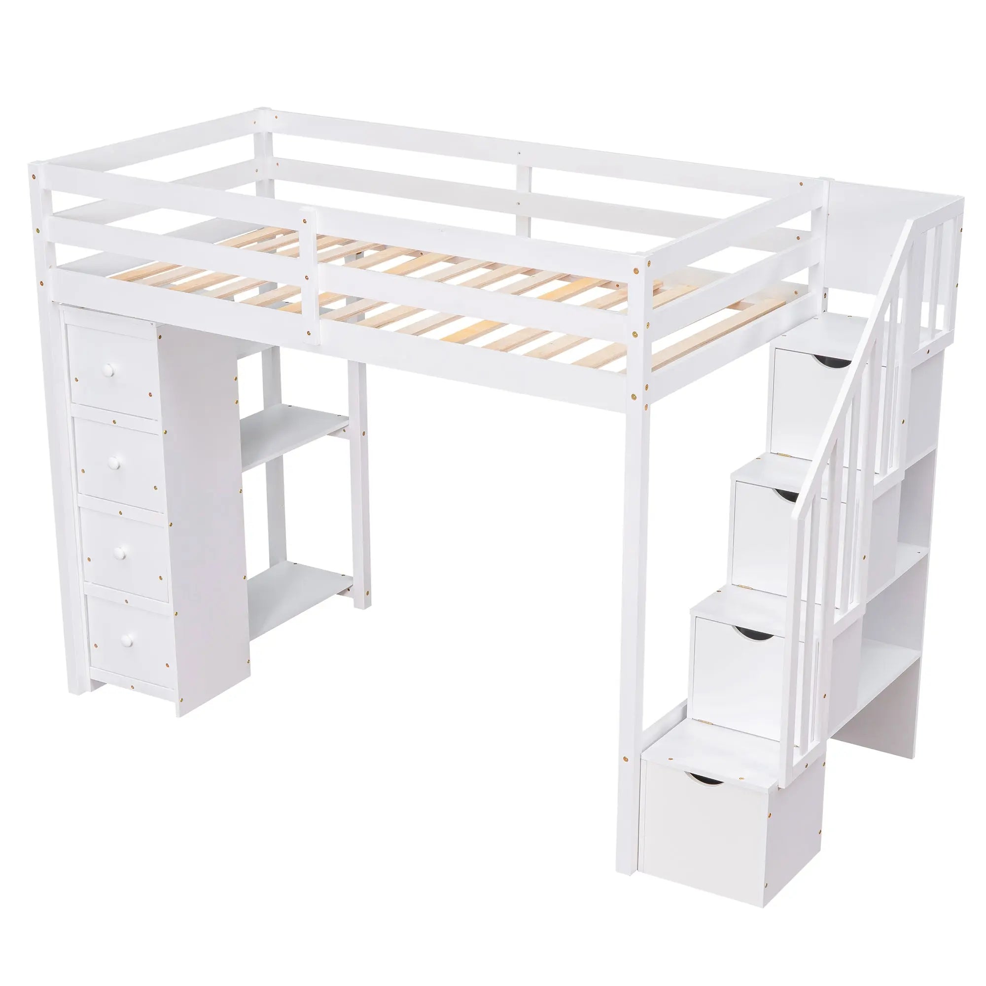 Bellemave® Twin size Loft Bed with Storage Drawers and Stairs - Bellemave