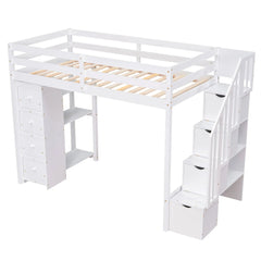 Bellemave® Twin size Loft Bed with Storage Drawers and Stairs - Bellemave