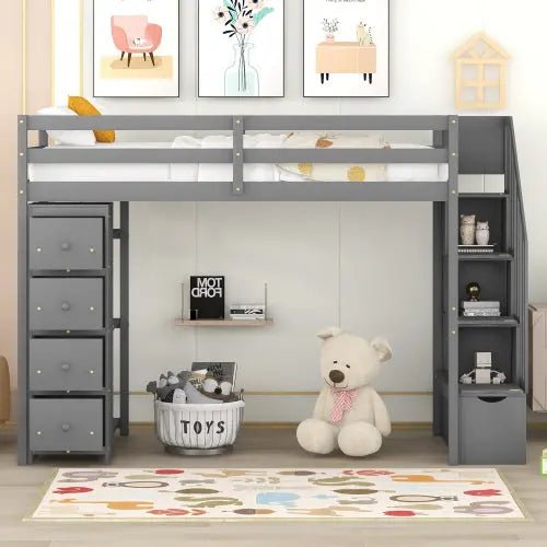 Bellemave® Twin size Loft Bed with Storage Drawers and Stairs - Bellemave