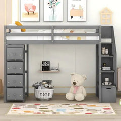 Bellemave® Twin size Loft Bed with Storage Drawers and Stairs - Bellemave