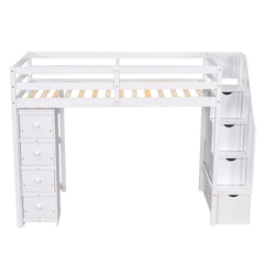 Bellemave® Twin size Loft Bed with Storage Drawers and Stairs - Bellemave