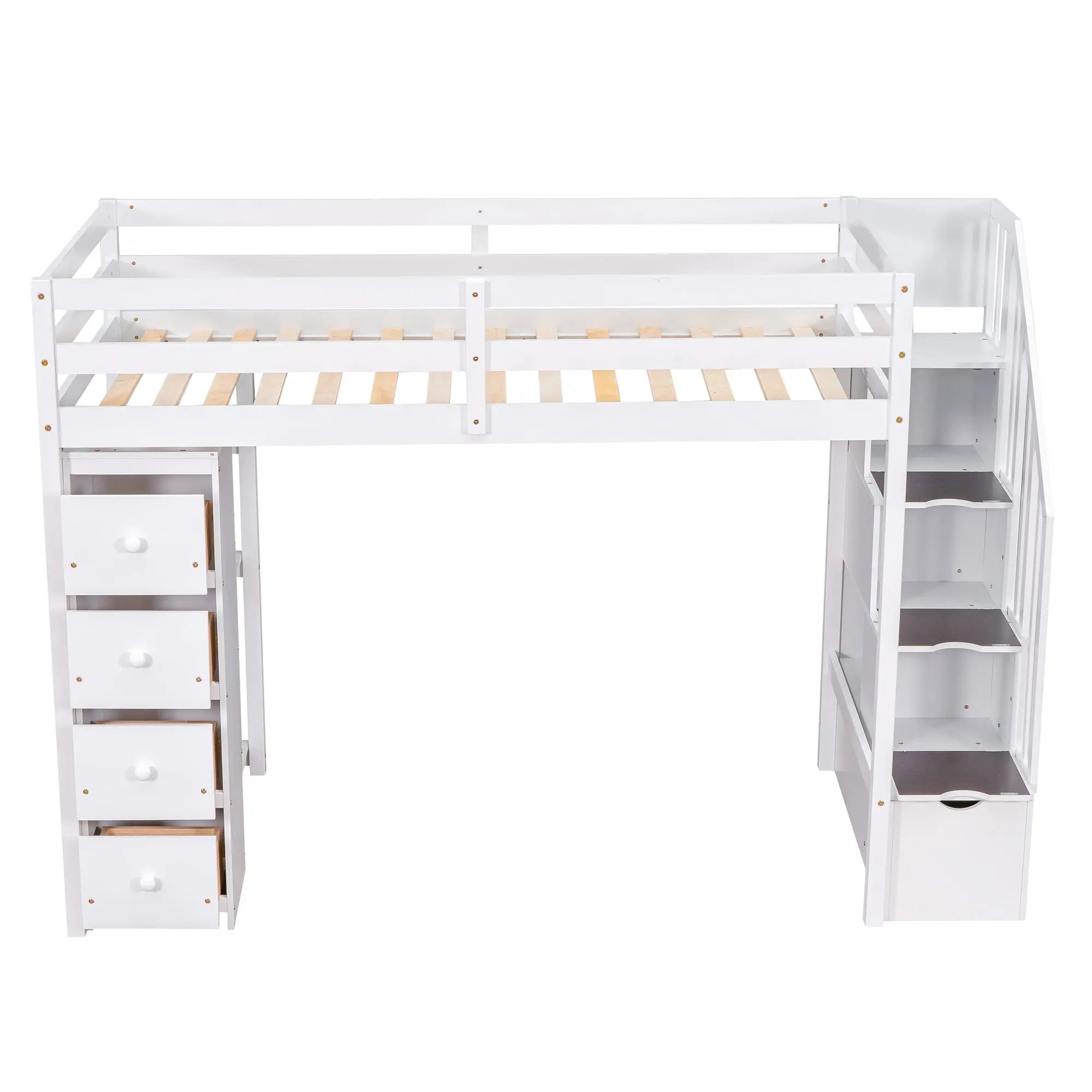 Bellemave® Twin size Loft Bed with Storage Drawers and Stairs - Bellemave