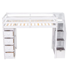 Bellemave® Twin size Loft Bed with Storage Drawers and Stairs - Bellemave
