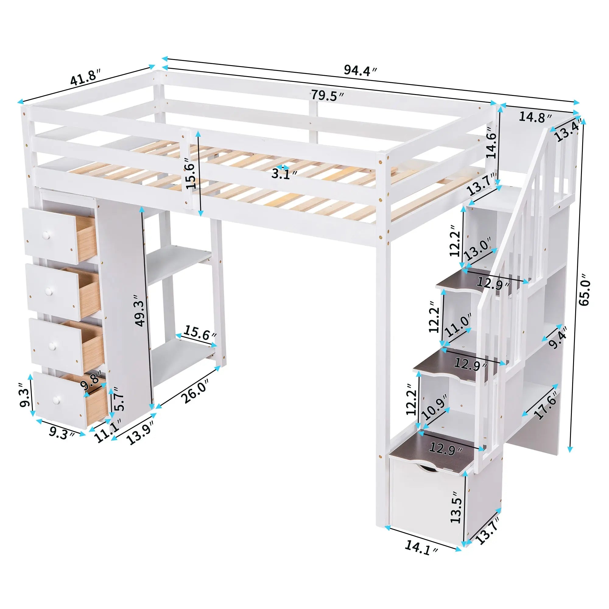 Bellemave® Twin size Loft Bed with Storage Drawers and Stairs - Bellemave