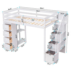 Bellemave® Twin size Loft Bed with Storage Drawers and Stairs - Bellemave