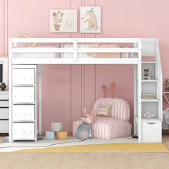 Bellemave® Twin size Loft Bed with Storage Drawers and Stairs - Bellemave