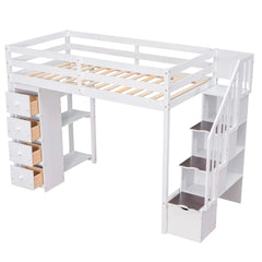 Bellemave® Twin size Loft Bed with Storage Drawers and Stairs - Bellemave