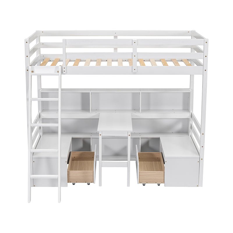 Bellemave® Twin Size Loft Bed with Storage Shelves, Drawers, Seat And Desk - Bellemave