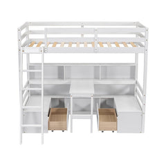 Bellemave® Twin Size Loft Bed with Storage Shelves, Drawers, Seat And Desk - Bellemave