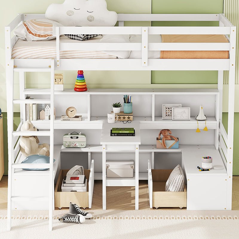 Bellemave® Twin Size Loft Bed with Storage Shelves, Drawers, Seat And Desk - Bellemave
