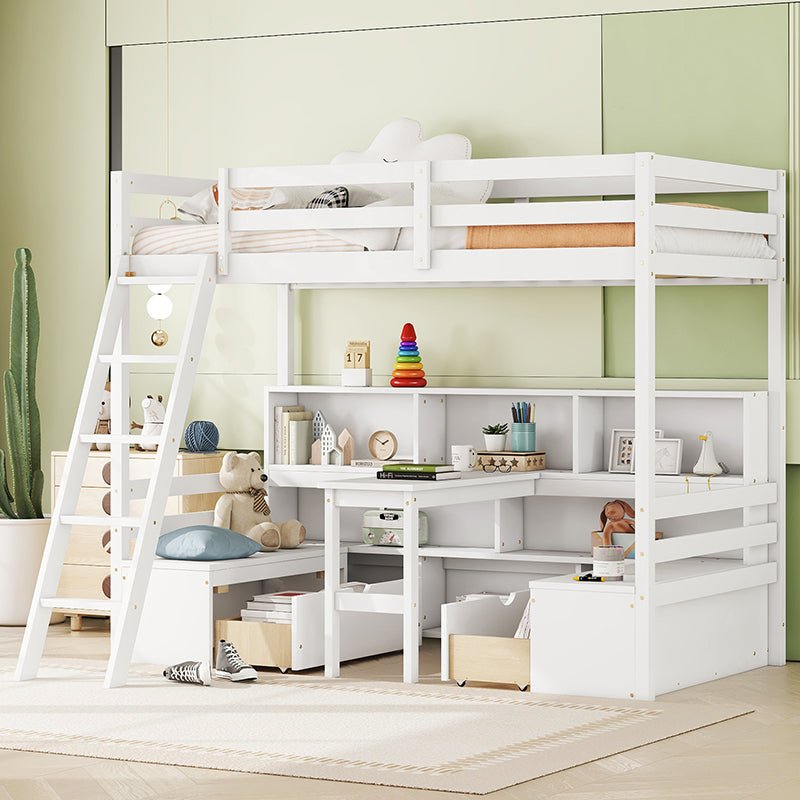Bellemave® Twin Size Loft Bed with Storage Shelves, Drawers, Seat And Desk - Bellemave