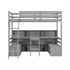 Bellemave® Twin Size Loft Bed with Storage Shelves, Drawers, Seat And Desk - Bellemave
