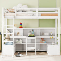 Bellemave® Twin Size Loft Bed with Storage Shelves, Drawers, Seat And Desk - Bellemave