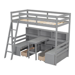 Bellemave® Twin Size Loft Bed with Storage Shelves, Drawers, Seat And Desk - Bellemave