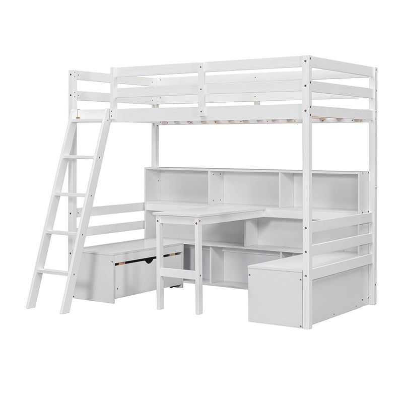 Bellemave® Twin Size Loft Bed with Storage Shelves, Drawers, Seat And Desk - Bellemave