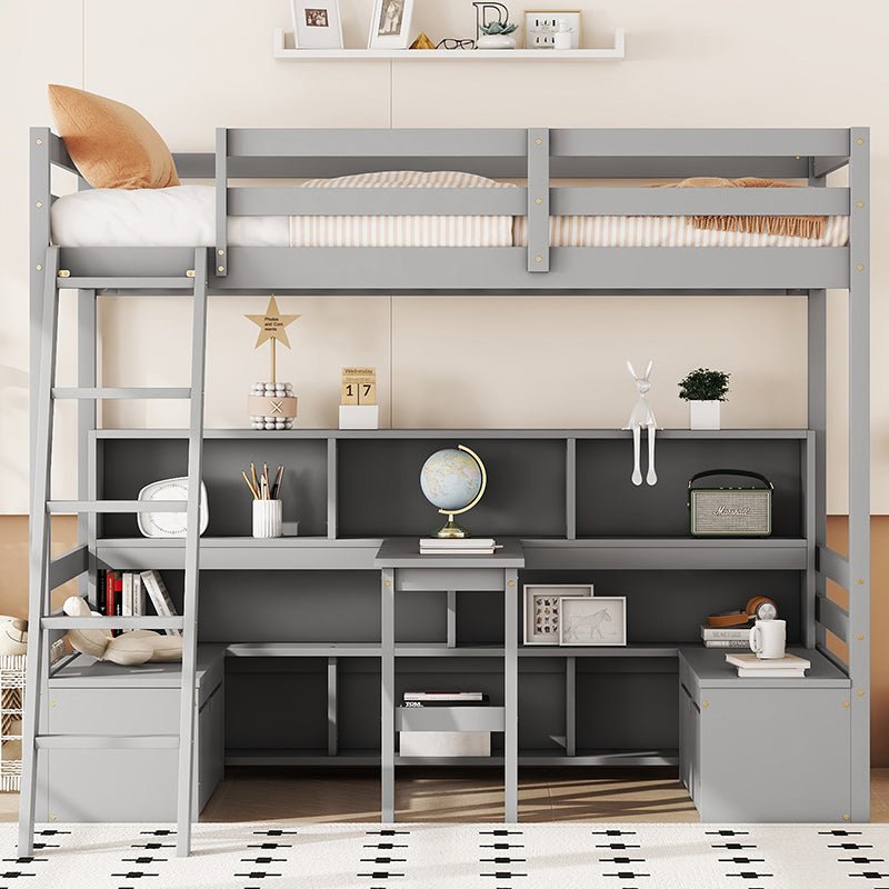 Bellemave® Twin Size Loft Bed with Storage Shelves, Drawers, Seat And Desk - Bellemave