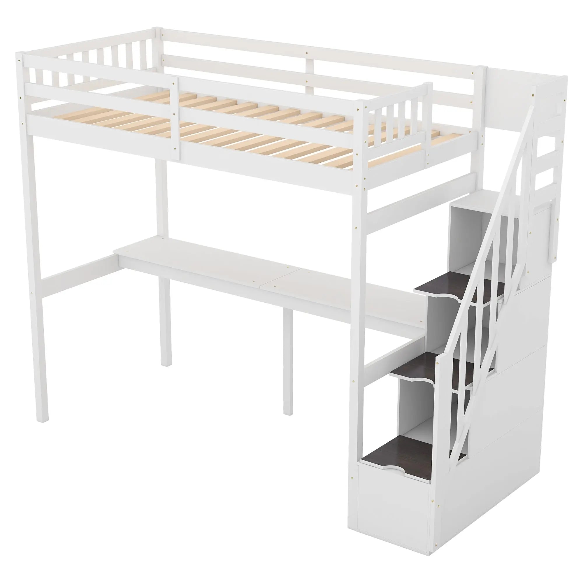 Bellemave® Twin Size Loft Bed with Storage Staircase and Built - in Desk - Bellemave