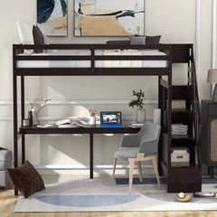 Bellemave® Twin Size Loft Bed with Storage Staircase and Built - in Desk - Bellemave