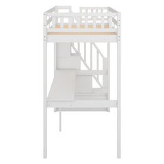 Bellemave® Twin Size Loft Bed with Storage Staircase and Built - in Desk - Bellemave