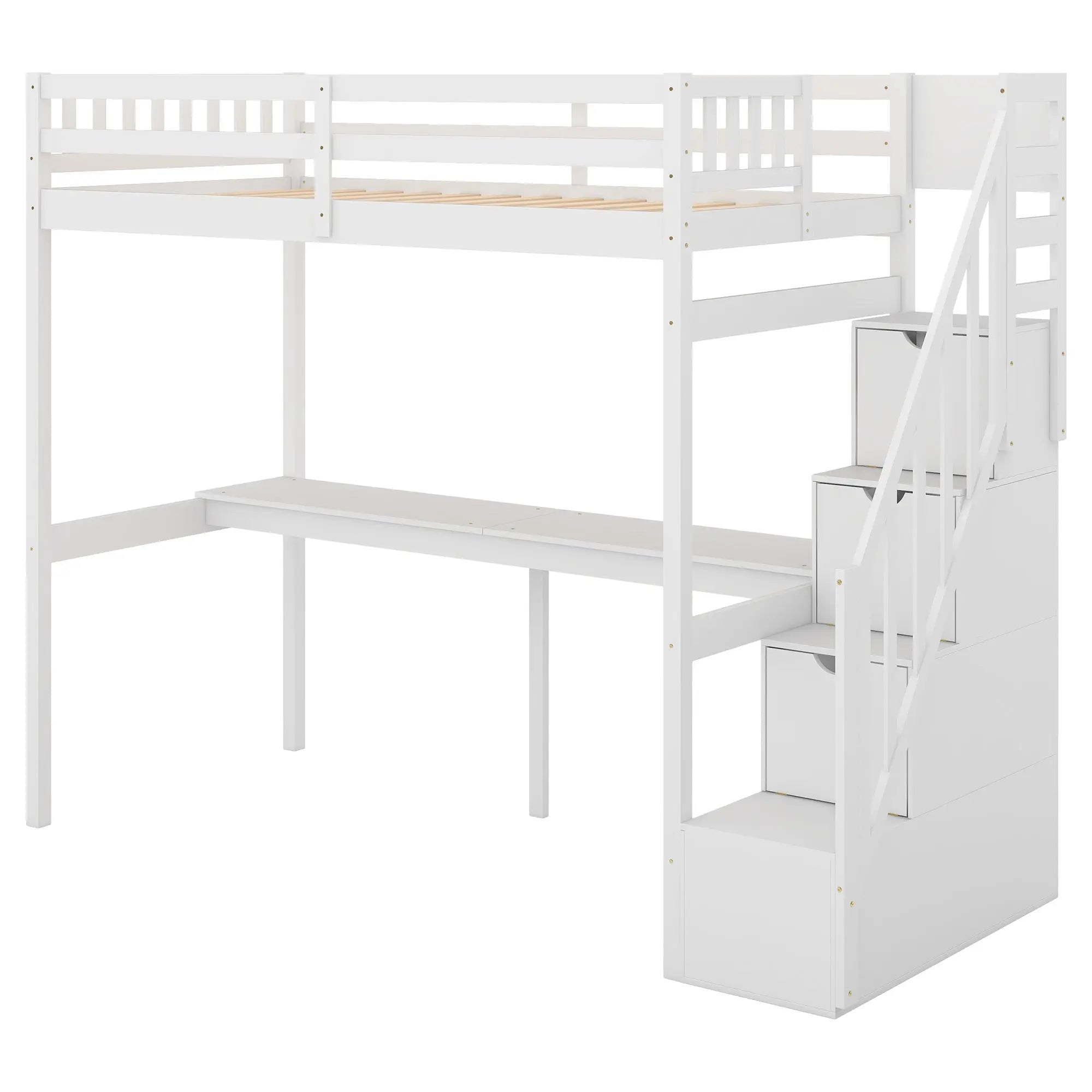 Bellemave® Twin Size Loft Bed with Storage Staircase and Built - in Desk - Bellemave