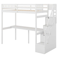 Bellemave® Twin Size Loft Bed with Storage Staircase and Built - in Desk - Bellemave