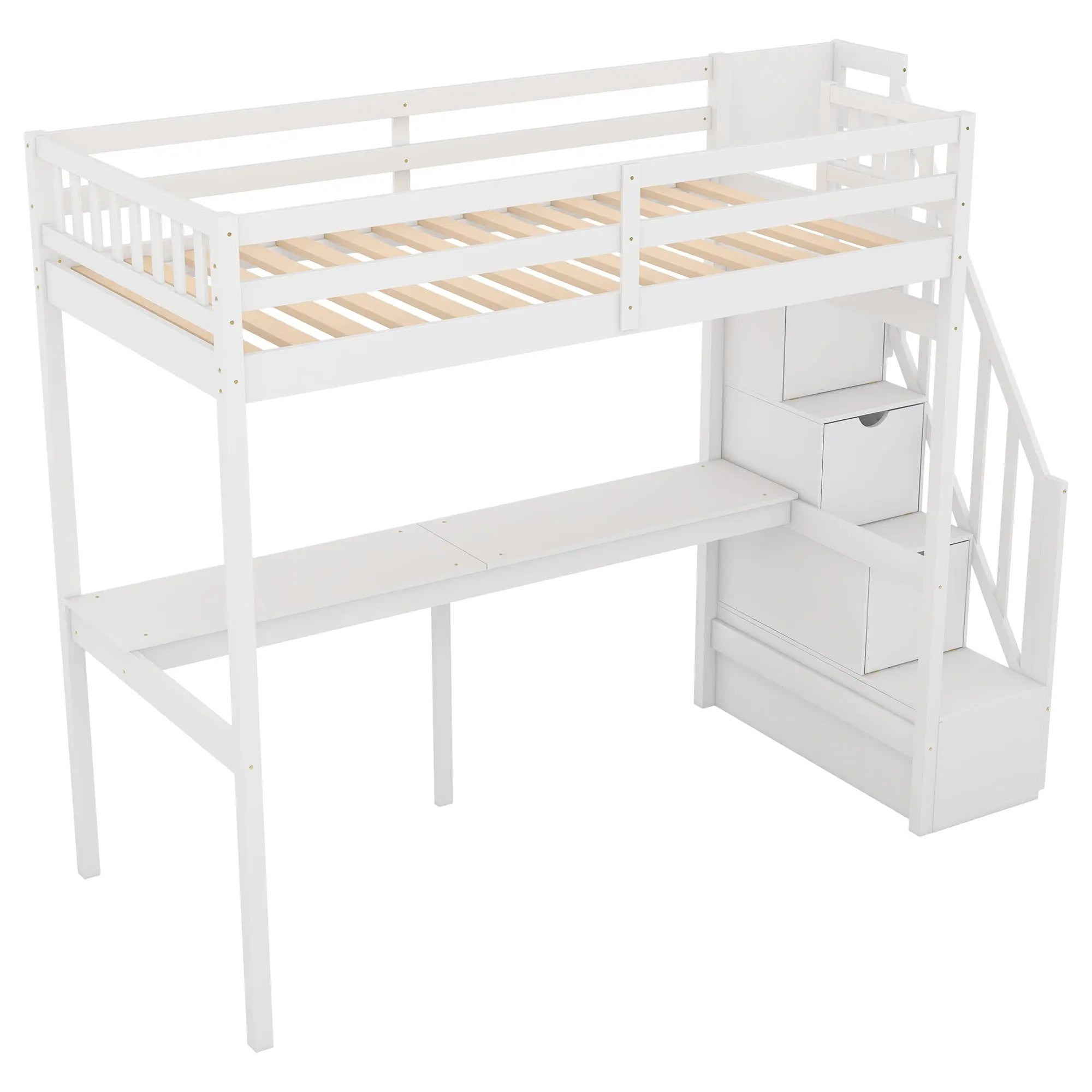 Bellemave® Twin Size Loft Bed with Storage Staircase and Built - in Desk - Bellemave