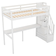 Bellemave® Twin Size Loft Bed with Storage Staircase and Built - in Desk - Bellemave