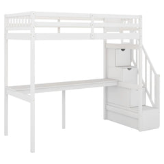 Bellemave® Twin Size Loft Bed with Storage Staircase and Built - in Desk - Bellemave