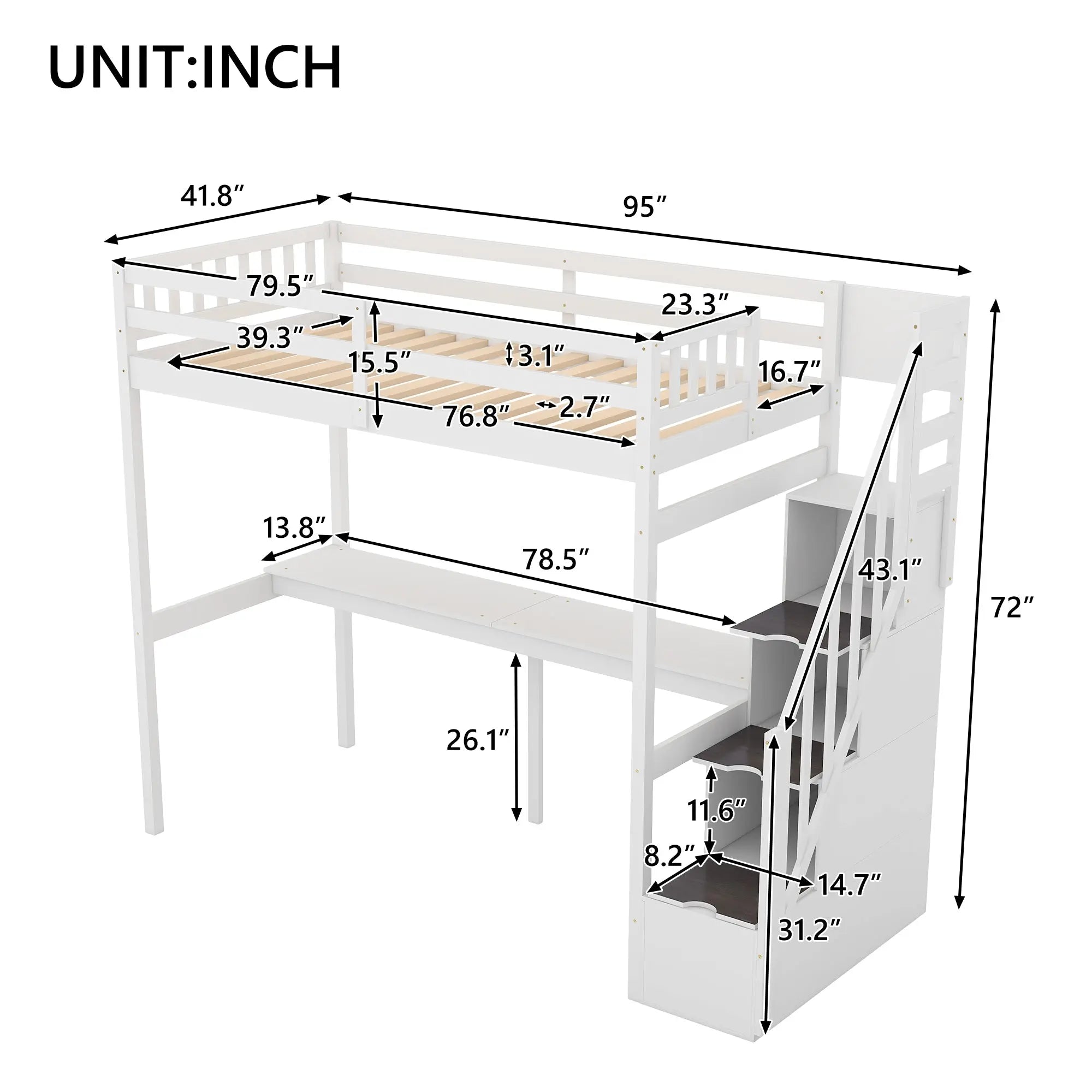 Bellemave® Twin Size Loft Bed with Storage Staircase and Built - in Desk - Bellemave