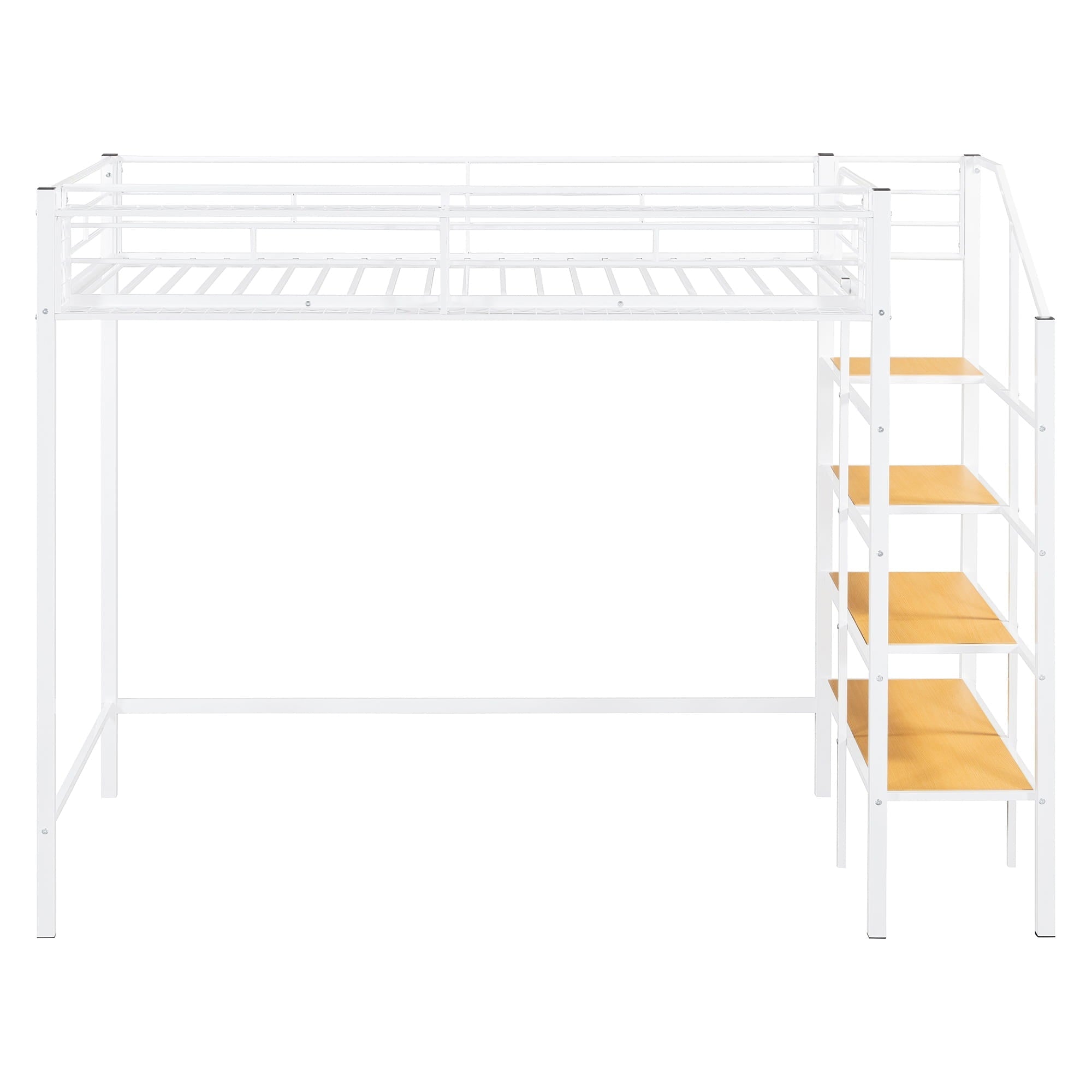 Bellemave® Twin Size loft Bed with Storage Stairs and Upper Grid Storage Shelf, Metal Twin Loft Bed Frame for Adults & Teens - Bellemave