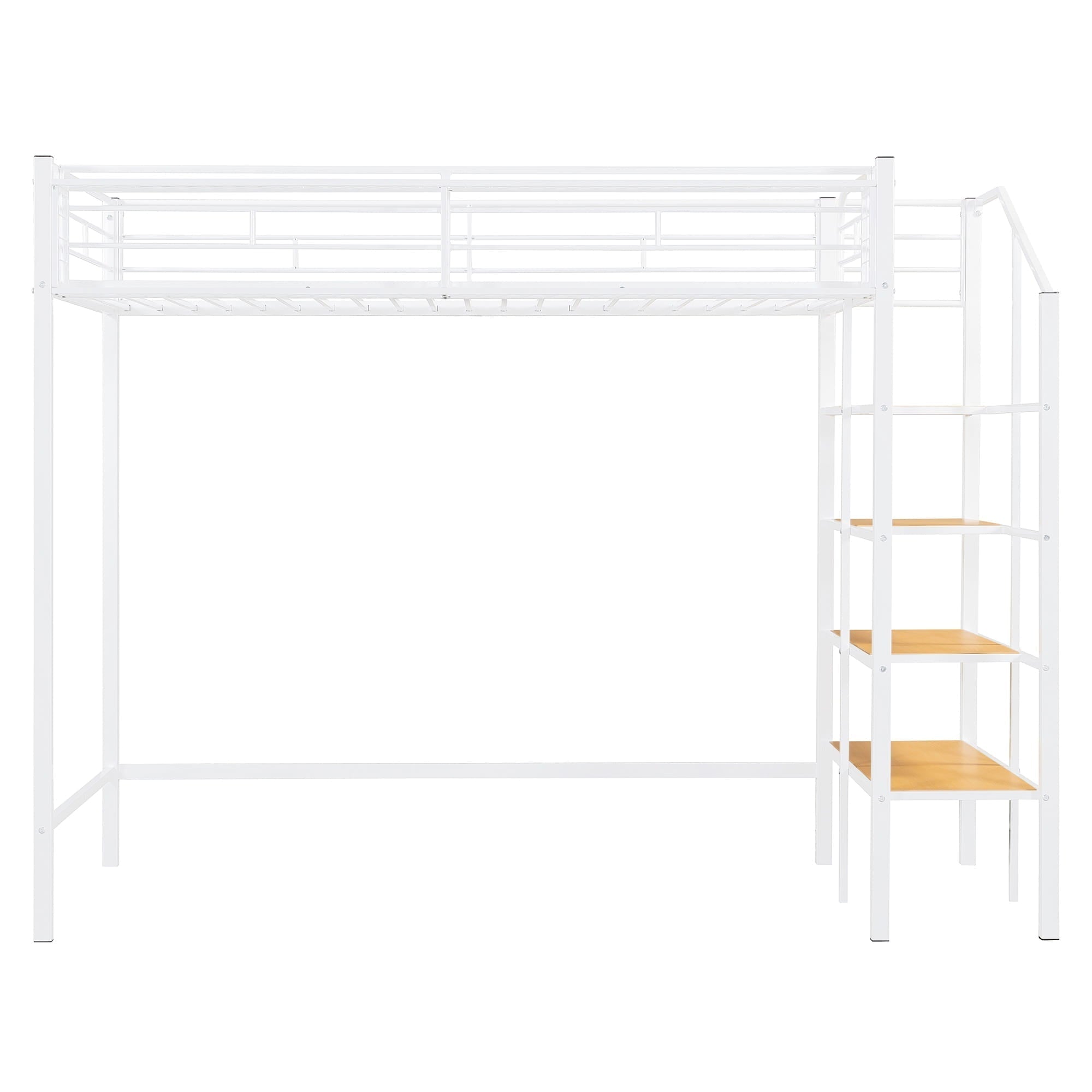Bellemave® Twin Size loft Bed with Storage Stairs and Upper Grid Storage Shelf, Metal Twin Loft Bed Frame for Adults & Teens - Bellemave