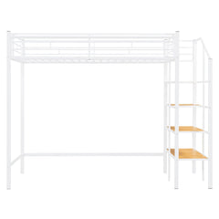 Bellemave® Twin Size loft Bed with Storage Stairs and Upper Grid Storage Shelf, Metal Twin Loft Bed Frame for Adults & Teens - Bellemave