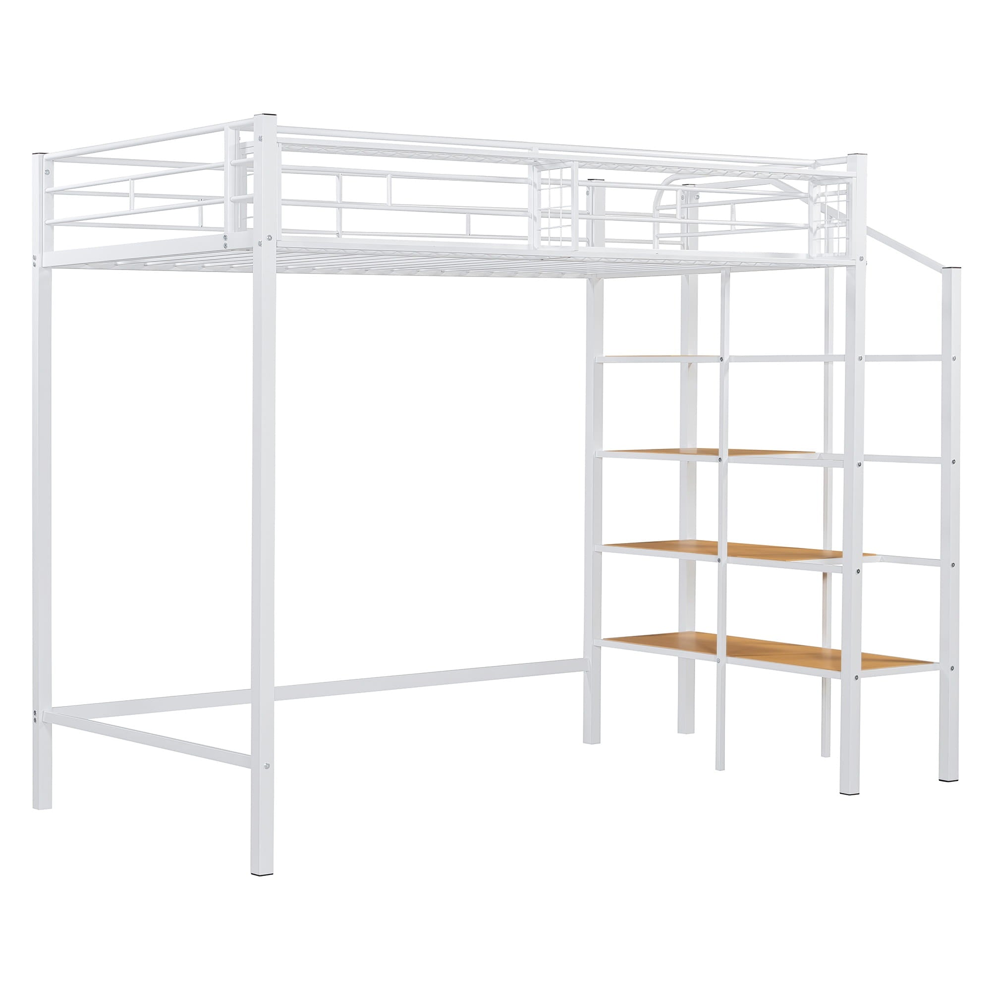 Bellemave® Twin Size loft Bed with Storage Stairs and Upper Grid Storage Shelf, Metal Twin Loft Bed Frame for Adults & Teens - Bellemave