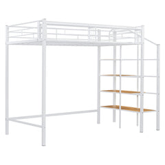 Bellemave® Twin Size loft Bed with Storage Stairs and Upper Grid Storage Shelf, Metal Twin Loft Bed Frame for Adults & Teens - Bellemave