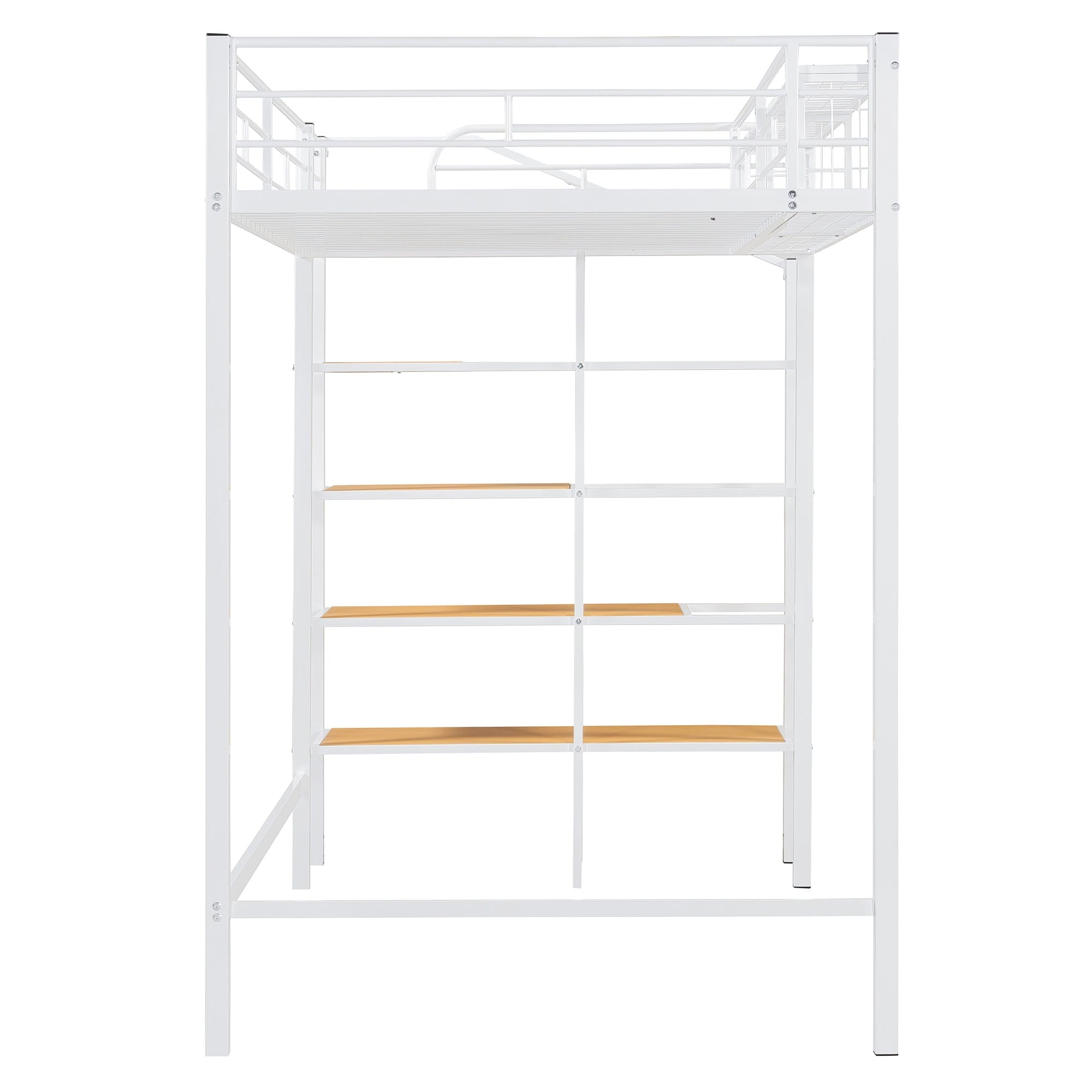 Bellemave® Twin Size loft Bed with Storage Stairs and Upper Grid Storage Shelf, Metal Twin Loft Bed Frame for Adults & Teens - Bellemave