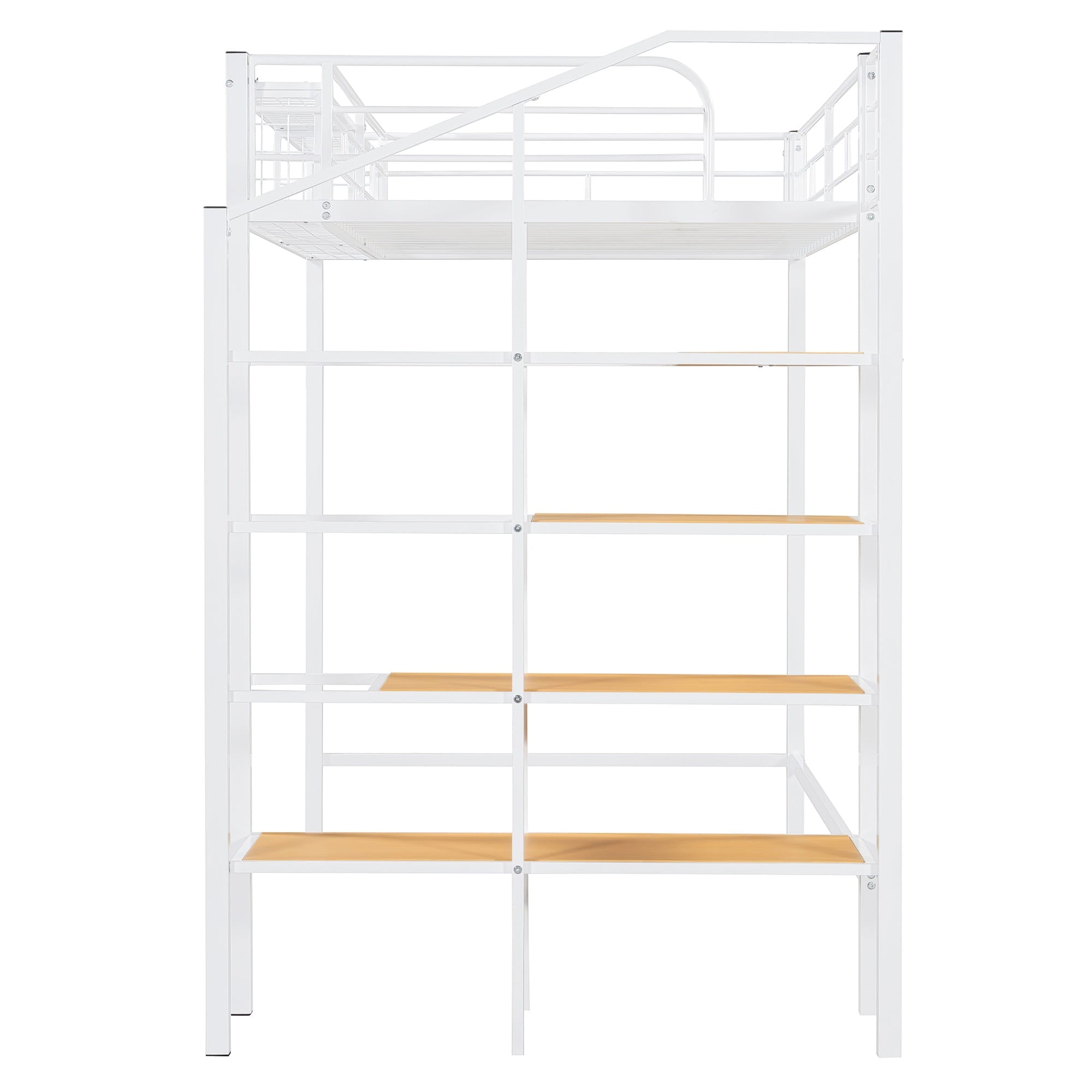 Bellemave® Twin Size loft Bed with Storage Stairs and Upper Grid Storage Shelf, Metal Twin Loft Bed Frame for Adults & Teens - Bellemave