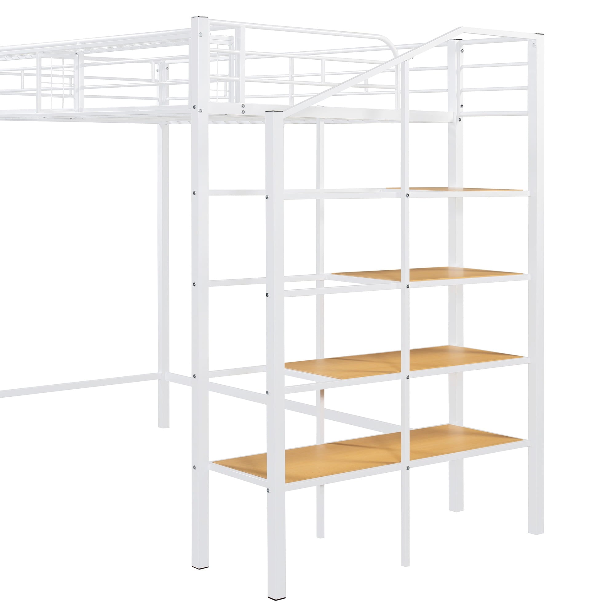 Bellemave® Twin Size loft Bed with Storage Stairs and Upper Grid Storage Shelf, Metal Twin Loft Bed Frame for Adults & Teens - Bellemave